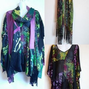 Simply Silk Abstract Kimono Blouse Scarf Set
